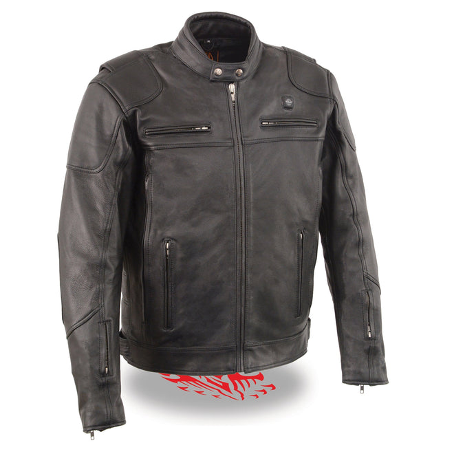 Men's HighwayLeather vented scooter jacket with heated technology, featuring adjustable vents and a sleek design for riding comfort.