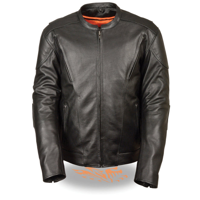 Men's HighwayLeather vented scooter jacket with kidney padding, featuring a sleek design and protective features for riding comfort.