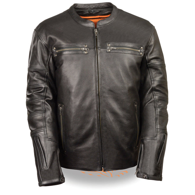 Milwaukee Leather men's throwback scooter jacket with side stretch panels and embellished sleeves, casual stylish outerwear.