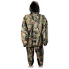 Men's jungle camouflage rain suit by HighwayLeather, high-performance rain gear with waterproof fabric and adjustable hood.
