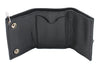 HighwayLeather men's small leather tri-fold wallet with steel chain, featuring multiple card slots and secure closure.