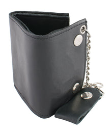 4X3 Men's Small Leather Tri-Fold Wallet w/ Steel Chain - HighwayLeather