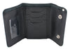 Men's leather tri-fold wallet with steel chain from HighwayLeather, featuring multiple card slots and secure cash compartment.