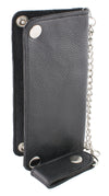 Milwaukee Leather men's bi-fold long wallet with steel chain, featuring multiple card slots and a secure clasp.