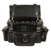 HighwayLeather two-piece touring pack sissy bar bag with 18x12x9 inch storage for biker bags on motorcycle sissy bars.