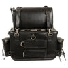 HighwayLeather two-piece studded touring pack sissy bar bag on motorcycle, 18x12x9 inches, durable biker bags for touring.