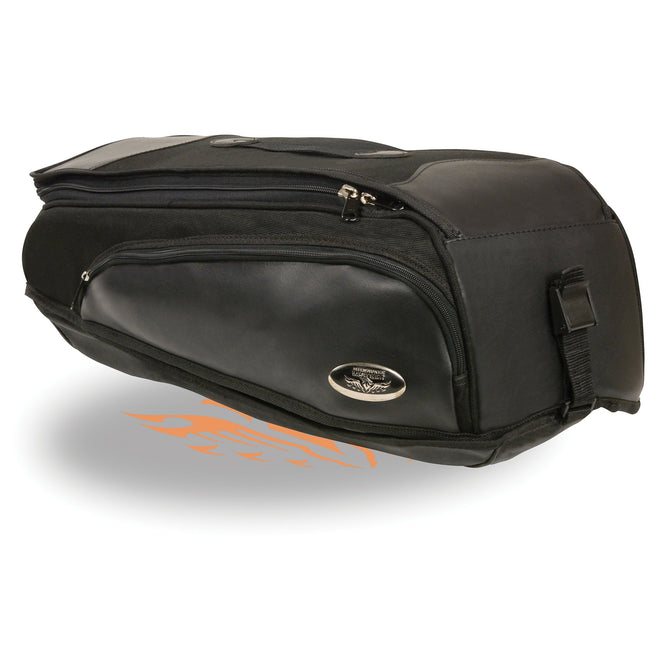 HighwayLeather long textile back rack travel bag for bikers, 20x7x8 inches, with sturdy straps and spacious storage.