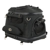 Heavy duty motorcycle pet carrier sissy bar bag by HighwayLeather, with vented design and durable construction for bikers.