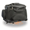 Heavy duty motorcycle pet carrier sissy bar bag on a Biker Bag, made by HighwayLeather, showing its size and durable design.