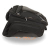 HighwayLeather Textile Back Rack Sissy Bar Bag with four outer pockets, 14x16x16 inches, for motorcycle storage.