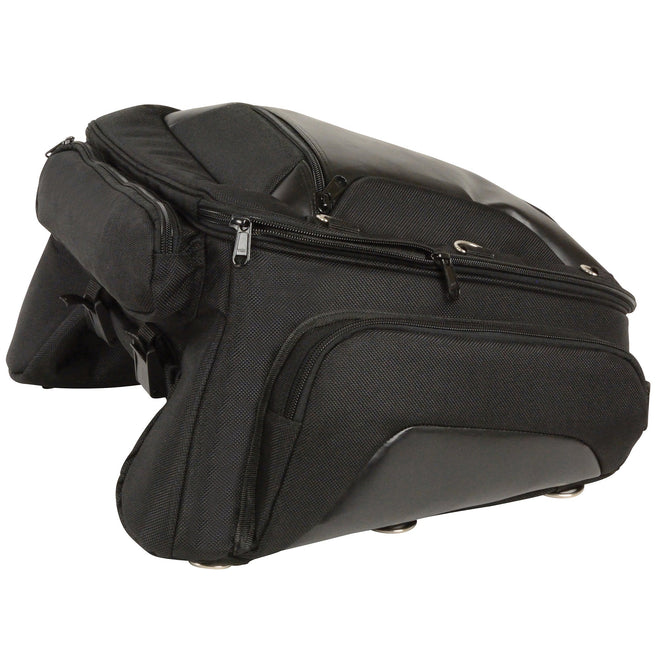 HighwayLeather Long Textile Trunk Rack Travel Bag for bikers, 21x12x8.5 inches, with sturdy straps and durable fabric.