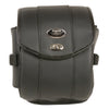 Milwaukee Leather small cruiser style biker bag with turn clasp and zipper, featuring a sissy bar attachment, 18x11x4.5 inches.
