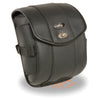 Milwaukee Leather small cruiser-style biker bag with turn clasp and zipper, featuring sissy bar attachment, 18x11x4.5 inches.