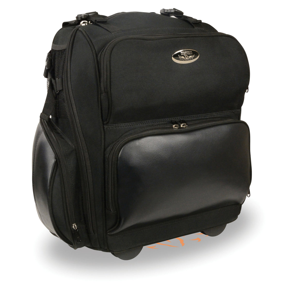 HighwayLeather large textile roll-away luggage sissy bar bag for bikers, 15x21x11 inches, with sturdy design and adjustable straps.