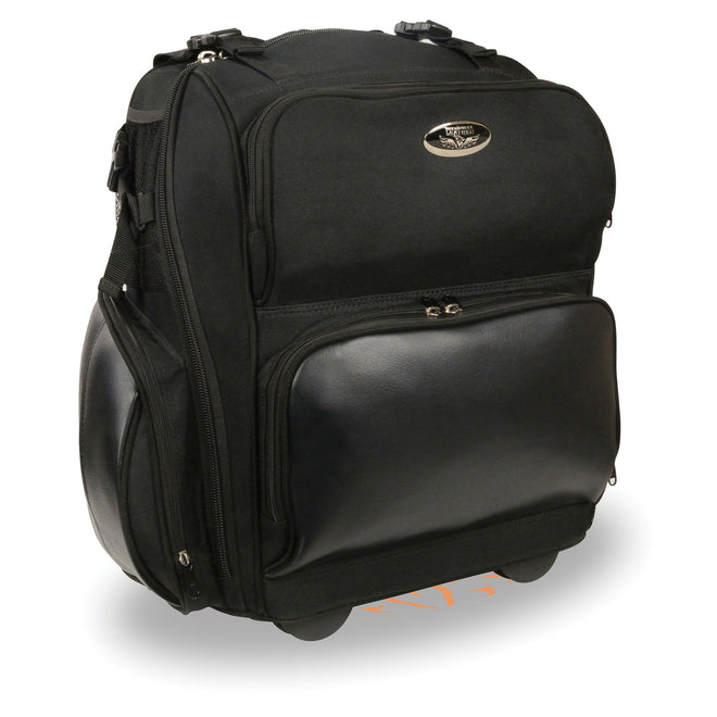 HighwayLeather large textile roll-away luggage sissy bar bag for bikers, 15x21x11 inches, with sturdy design and adjustable straps.
