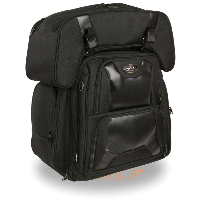 HighwayLeather Textile Combo Two Piece Sissy Bar Bag for bikers, 16x17x11x23 inches, durable motorcycle storage accessory