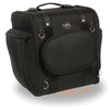 HighwayLeather Medium textile back rest sissy bar rack bag on motorcycle, 14x16x11 inches, biker bag for secure storage.