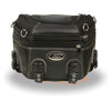 Dynamicleather biker bag with combination PVC and textile rear rack bag, 12x9x7 inches, featuring multiple compartments and durable straps.
