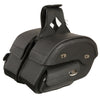 HighwayLeather cruiser style slant saddle bag for bikers, featuring a throw-over design with durable leather and multiple compartments.