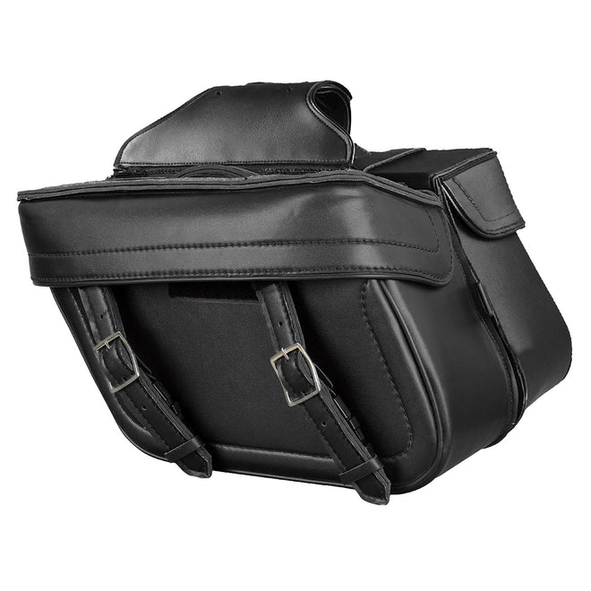 HighwayLeather zip-off PVC throw-over saddle bag with double strap front, motorcycle accessory, 14.5x9.5x6x19.5 inches