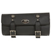 Large HighwayLeather PVC tool bag with buffalo nickel snaps, designed for clip, thigh, and fan use, measuring 12x4.5x4.5 inches.