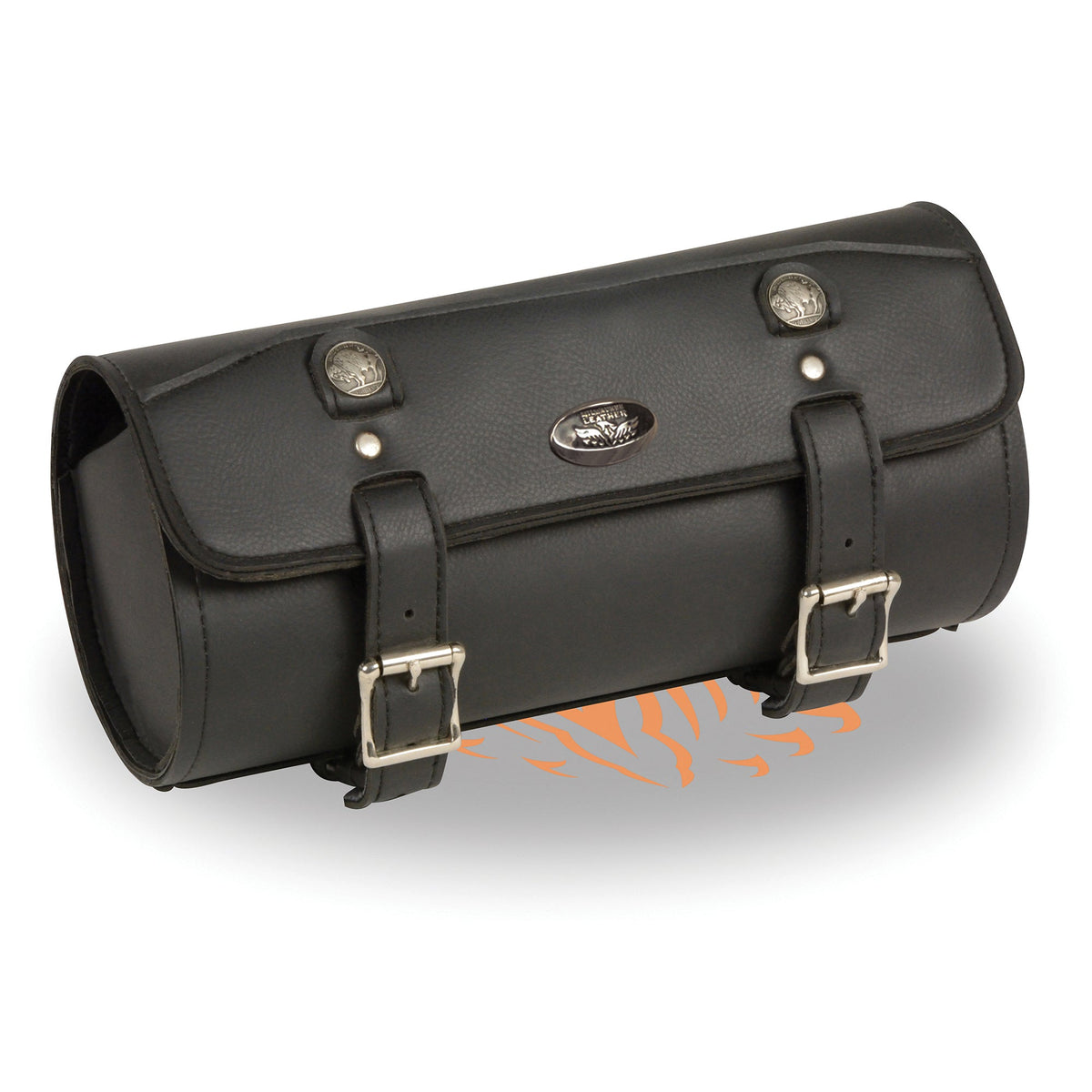 Large PVC tool bag with Buffalo Nickel snaps, measuring 12x4.5x4.5 inches, by HighwayLeather, designed for clip, thigh, or fan use.
