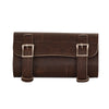 Antique brown PVC tool bag with two buckles and quick release, designed for clip, thigh, fan, or bag use by HighwayLeather.