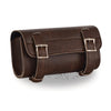 Antique brown PVC tool bag with two buckles and quick release, designed for clip, thigh, and fan bag use by HighwayLeather.
