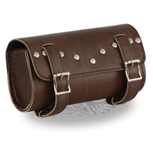 Two Buckle Antique Brown PVC Studded Tool Bag w/ Quick Release (10X4.5X3.25) - HighwayLeather