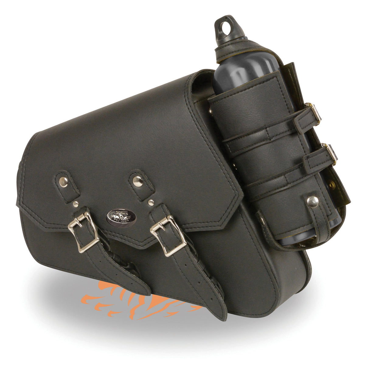 Dynamicleather right side PVC swing arm biker bag with bottle holder, interior gun and ammo holster, 13x7x3 inches