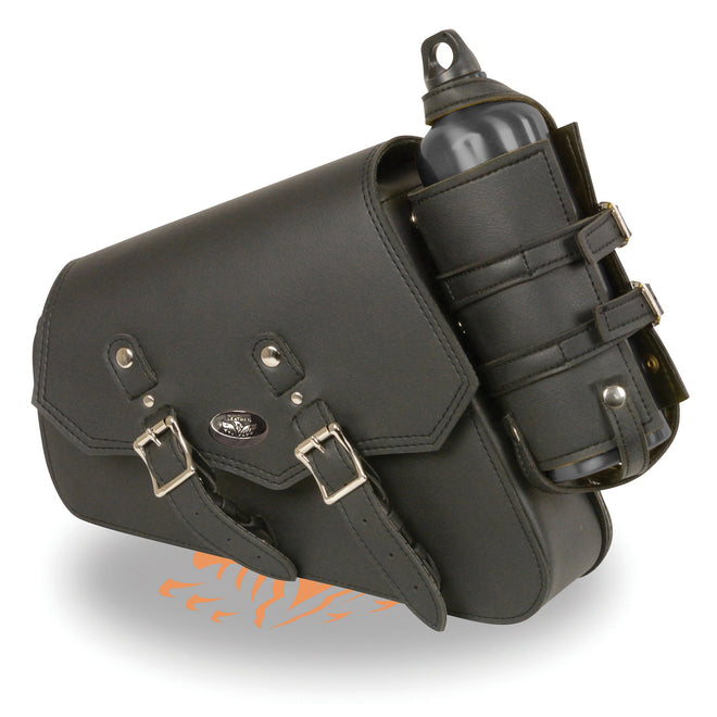 Dynamicleather right side PVC swing arm biker bag with bottle holder, interior gun and ammo holster, 13x7x3 inches