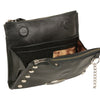 HighwayLeather leather studded wallet shoulder bag with clip, thigh, fan, and bag features, MP8800-O.