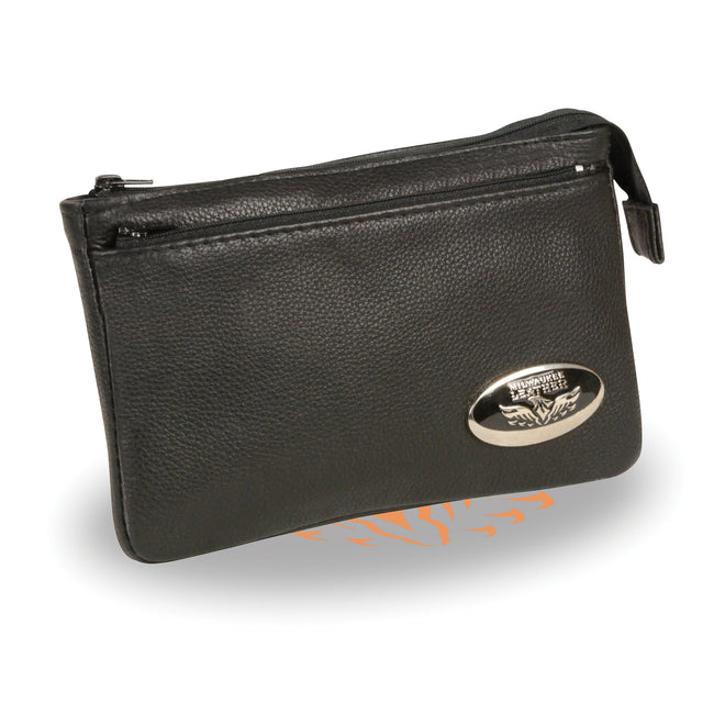 Black Ladies Zipper Closure Shoulder Bag by HighwayLeather, stylish clip and fan bag with thigh strap design.