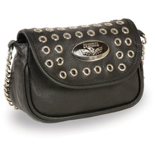 Ladies Chain Strap Leather Shoulder Bag w/ Eyelets - HighwayLeather