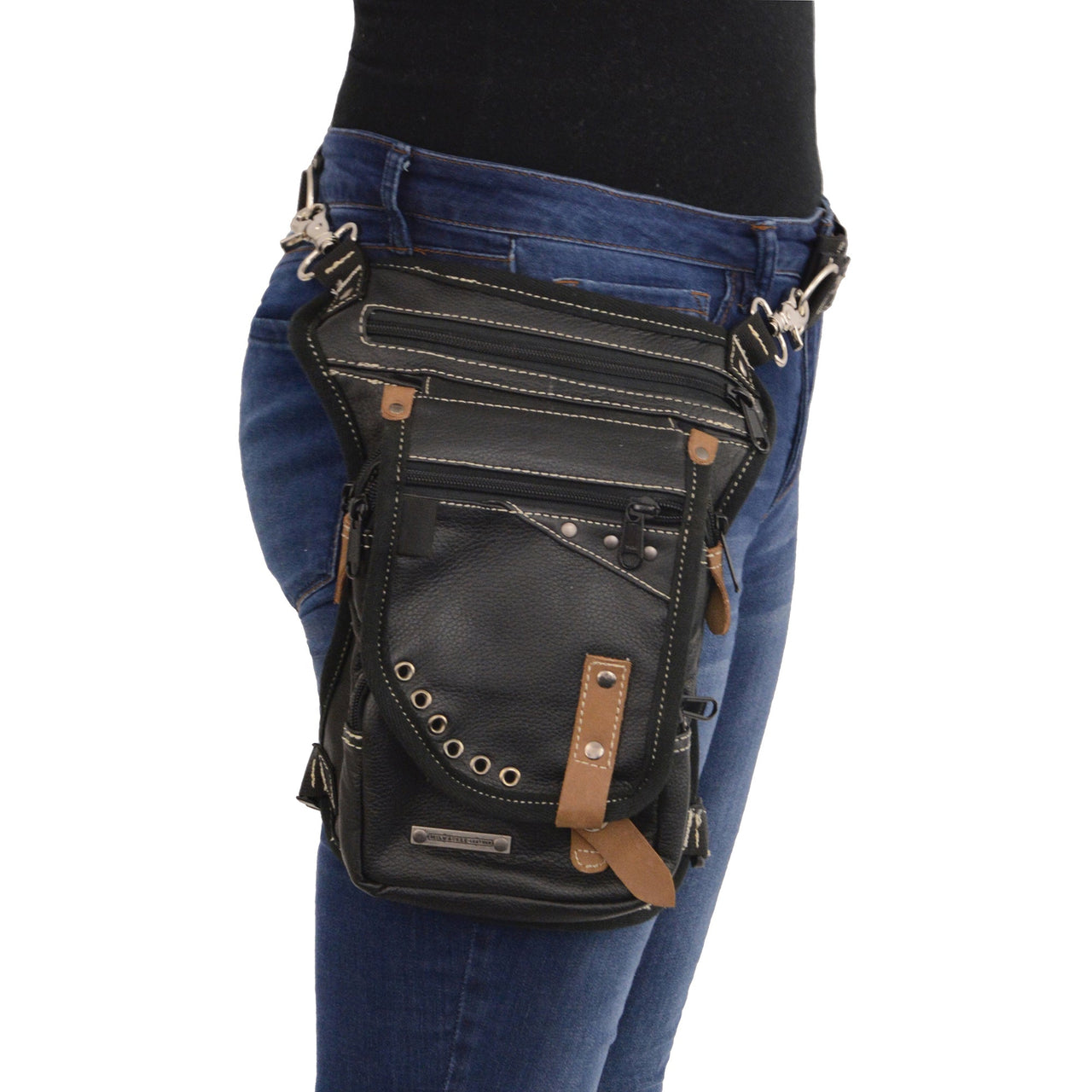 Conceal & Carry Black Leather Thigh Bag w/ Waist Belt - HighwayLeather