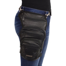 Large Conceal & Carry Black Leather Thigh Bag w/ Waist Belt - HighwayLeather