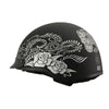 MPH DOT Helmet w/ Drop Sun Visor Sugar Skull & Rose Matt Black - HighwayLeather