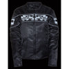 Women's crossover textile scooter jacket by HighwayLeather with reflective skull design, featuring a stylish and functional outer layer.