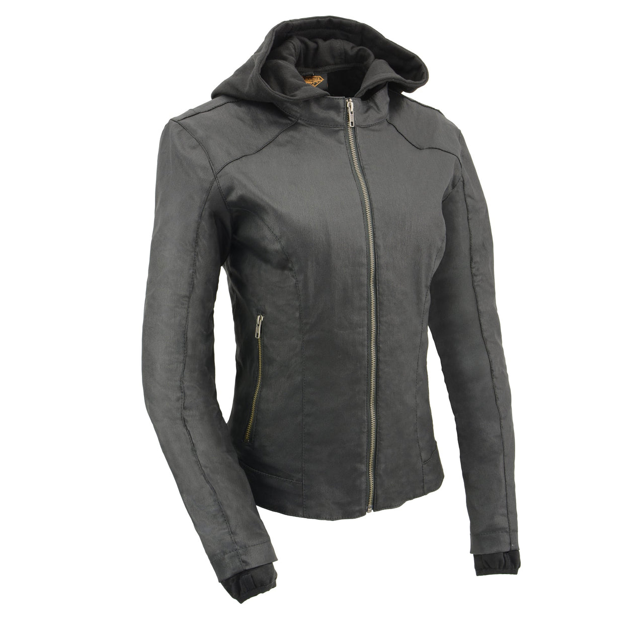 Women Black Zipper Front Jacket with Full Sleeve Removable Hoodie - HighwayLeather