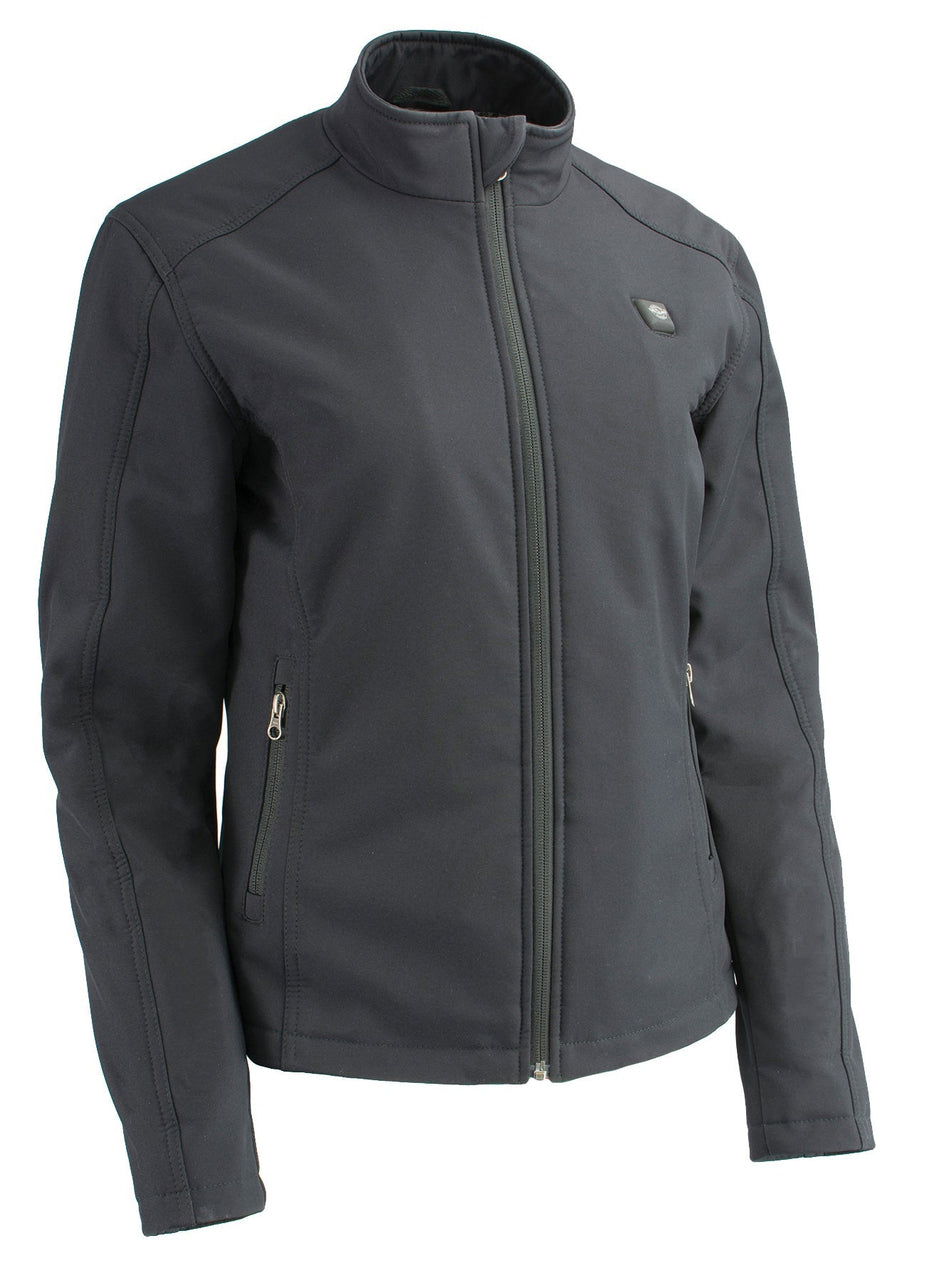 Women Zipper Front Heated Soft Shell Jacket w/ Front & Back Heating Elements - HighwayLeather