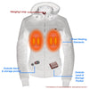 Women's soft shell heated racing style jacket with detachable hood by HighwayLeather, shown with front view and zip details.