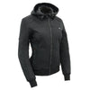 Womens Soft Shell Heated Racing Style Jacket with Detachable Hood - HighwayLeather