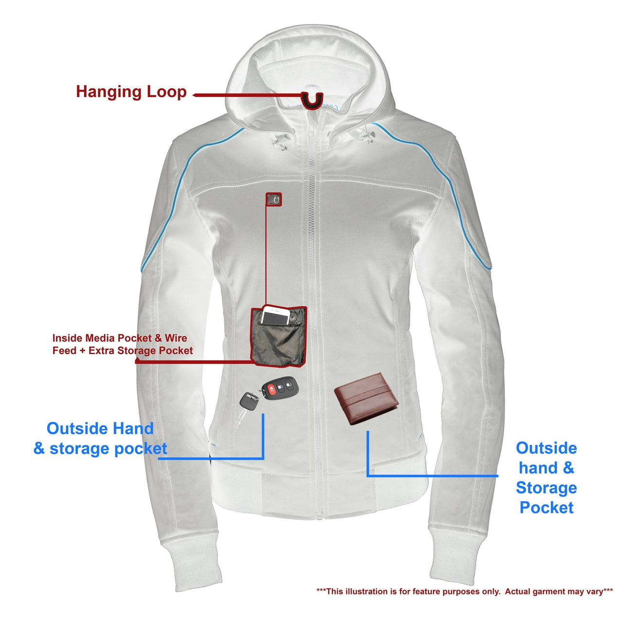 Women Soft Shell Armored Racing Style Jacket with Detachable Hood ...