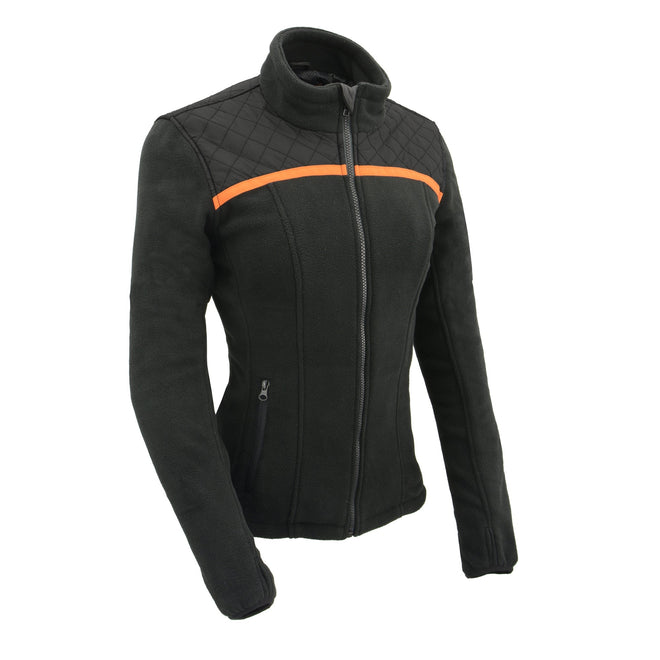 Women’s micro fleece jacket with zipper front and orange stripe by HighwayLeather, stylish women’s jacket for casual wear.
