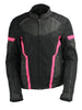 Women Black & Fuchsia Mesh Racer Jacket w/ Reflective Piping - HighwayLeather