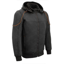 Mens Soft Shell Armored Racing Style Jacket w/ Detachable Hood - HighwayLeather