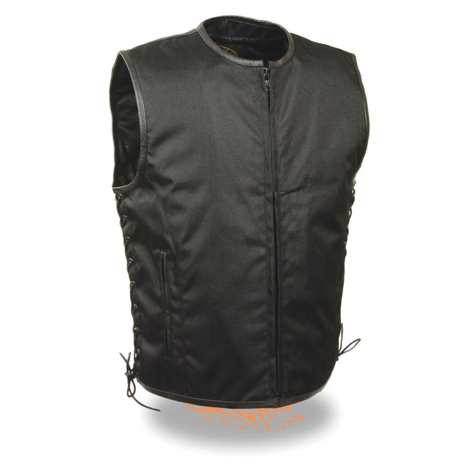 Men's textile zipper-front side lace vest by HighwayLeather, featuring a stylish design and zipper closure.