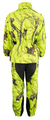 Men's Mossy Oak® camo waterproof rain suit with reflective piping, HighwayLeather Hi Vis rain gear for outdoor protection.