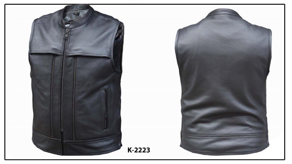 Men's Ultra Premium SOA style motorcycle vest by Dynamicleather, featuring durable leather with classic biker design and metal hardware.