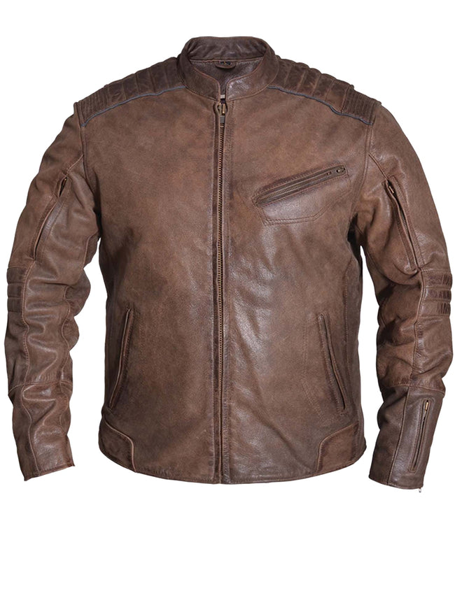 Men's Arizona brown leather motorcycle jacket by Dynamicleather, featuring classic design and premium leather construction.